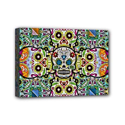 Sugar Skulls Pattern Mini Canvas 7  X 5  (stretched) by ExtraGoodSauce