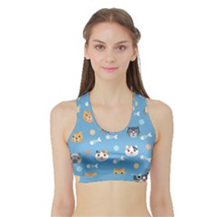Cute Cat Pattern Sports Bra With Border by ExtraAwesomeSauce