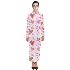 Beautiful Hearts Pattern Cute Cakes Valentine Turtleneck Maxi Dress by designsbymallika