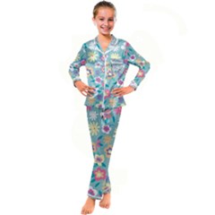 Floral Pattern Kid s Satin Long Sleeve Pajamas Set by ExtraAwesomeSauce