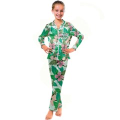 Floral Pattern Kid s Satin Long Sleeve Pajamas Set by ExtraAwesomeSauce