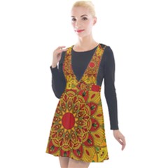 Mandela Flower Orange And Red Plunge Pinafore Velour Dress by ExtraAwesomeSauce