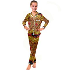 Mandela Flower Orange And Red Kid s Satin Long Sleeve Pajamas Set by ExtraAwesomeSauce