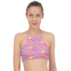 Watercolor Cats Pattern Racer Front Bikini Top by ExtraGoodSauce