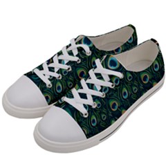 Watercolor Peacock Feather Pattern Women s Low Top Canvas Sneakers by ExtraAwesomeSauce