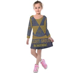 Fallout Shelter In Basement Radiation Sign Kids  Long Sleeve Velvet Dress by WetdryvacsLair