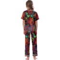 Boho Hippie Trippy Floral Pattern Kids  Satin Short Sleeve Pajamas Set View2