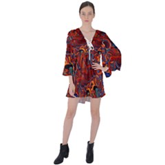 Phoenix In The Rain Abstract Pattern V-neck Flare Sleeve Mini Dress by CrypticFragmentsDesign