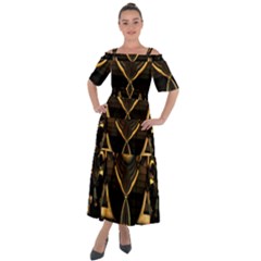 Black And Gold Abstract Line Art Pattern Shoulder Straps Boho Maxi Dress  by CrypticFragmentsDesign