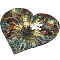 Multicolor Floral Art Copper Patina  Wooden Puzzle Heart View2