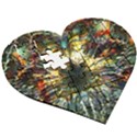 Multicolor Floral Art Copper Patina  Wooden Puzzle Heart View3