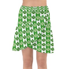 Clover Leaf Shamrock St Patricks Day Wrap Front Skirt by Dutashop