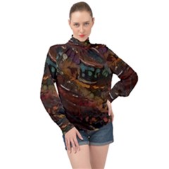 Abstract Art High Neck Long Sleeve Chiffon Top by Dutashop