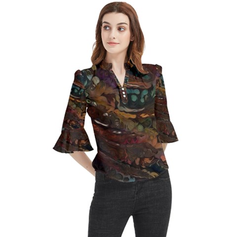 Abstract Art Loose Horn Sleeve Chiffon Blouse by Dutashop