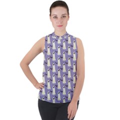 Halloween Ghost Bat Mock Neck Chiffon Sleeveless Top by Dutashop