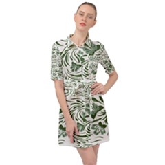 Green Leaves Belted Shirt Dress by Eskimos