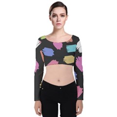 Many Colors Pattern Seamless Velvet Long Sleeve Crop Top by Dutashop