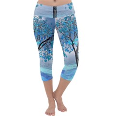 Crystal Blue Tree Capri Yoga Leggings by icarusismartdesigns