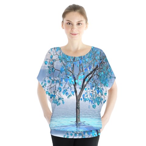 Crystal Blue Tree Batwing Chiffon Blouse by icarusismartdesigns