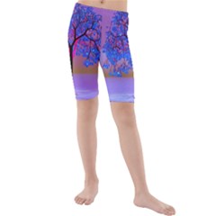 Tree Sunset Kids  Mid Length Swim Shorts by icarusismartdesigns