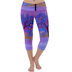 Tree Sunset Capri Yoga Leggings by icarusismartdesigns