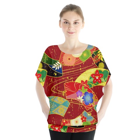 Floral Abstract Batwing Chiffon Blouse by icarusismartdesigns