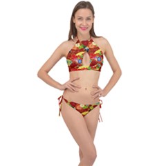 Floral Abstract Cross Front Halter Bikini Set by icarusismartdesigns