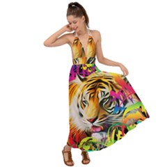 Tiger In The Jungle Backless Maxi Beach Dress by icarusismartdesigns