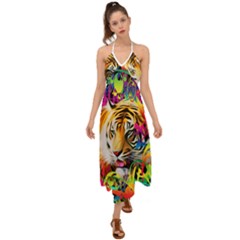 Tiger In The Jungle Halter Tie Back Dress  by icarusismartdesigns