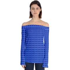 Basket Weave Basket Pattern Blue Off Shoulder Long Sleeve Top by Dutashop