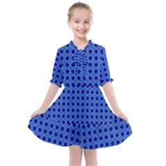 Basket Weave Basket Pattern Blue Kids  All Frills Chiffon Dress by Dutashop