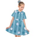 Gardenia Flowers White Blue Kids  Short Sleeve Shirt Dress View1