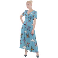 Birds In The Sky Button Up Short Sleeve Maxi Dress by SychEva