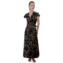 Modern Intricate Print Pattern Flutter Sleeve Maxi Dress by dflcprintsclothing