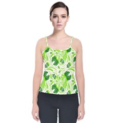 Green Leaves Velvet Spaghetti Strap Top by Eskimos