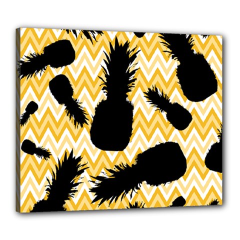 Ananas Chevrons Noir/jaune Canvas 24  X 20  (stretched) by kcreatif