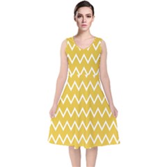 Chevroncolorsblancjaune76 V-neck Midi Sleeveless Dress  by kcreatif