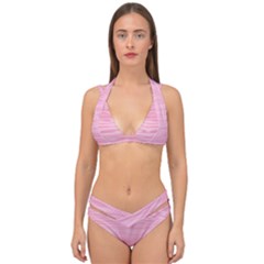 Pink Knitted Pattern Double Strap Halter Bikini Set by goljakoff