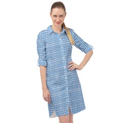 Blue Knitted Pattern Long Sleeve Mini Shirt Dress by goljakoff