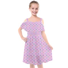 Hexagonal Pattern Unidirectional Kids  Cut Out Shoulders Chiffon Dress by Dutashop