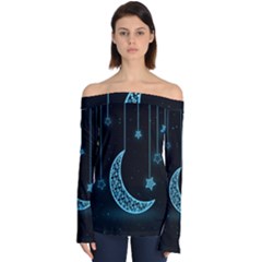 Moon Star Neon Wallpaper Off Shoulder Long Sleeve Top by Dutashop