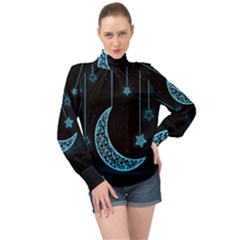 Moon Star Neon Wallpaper High Neck Long Sleeve Chiffon Top by Dutashop