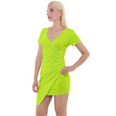 Arctic Lime Short Sleeve Asymmetric Mini Dress