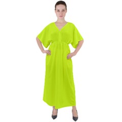 Arctic Lime V-neck Boho Style Maxi Dress by FabChoice