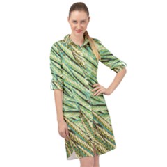 Green Leaves Long Sleeve Mini Shirt Dress by goljakoff