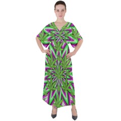 Purple, White, Green, Marijuana, Leaves, Cbdoilprincess  5de76707-e767-40d0-a70d-e7c36407f0a3 V-neck Boho Style Maxi Dress by CBDOilPrincess1