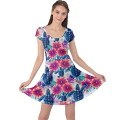 Tropical Flowers Turtles Cbdoilprincess 9a8efa63-1b6b-4226-a85c-858859e581d8 Cap Sleeve Dress by CBDOilPrincess1