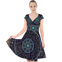 Mandala - 0008b - The Coffee Eye Cap Sleeve Front Wrap Midi Dress by WetdryvacsLair