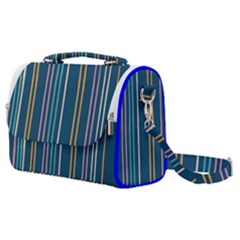 Multicolored Stripes On Blue Satchel Shoulder Bag by SychEva