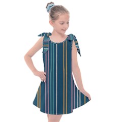 Multicolored Stripes On Blue Kids  Tie Up Tunic Dress by SychEva